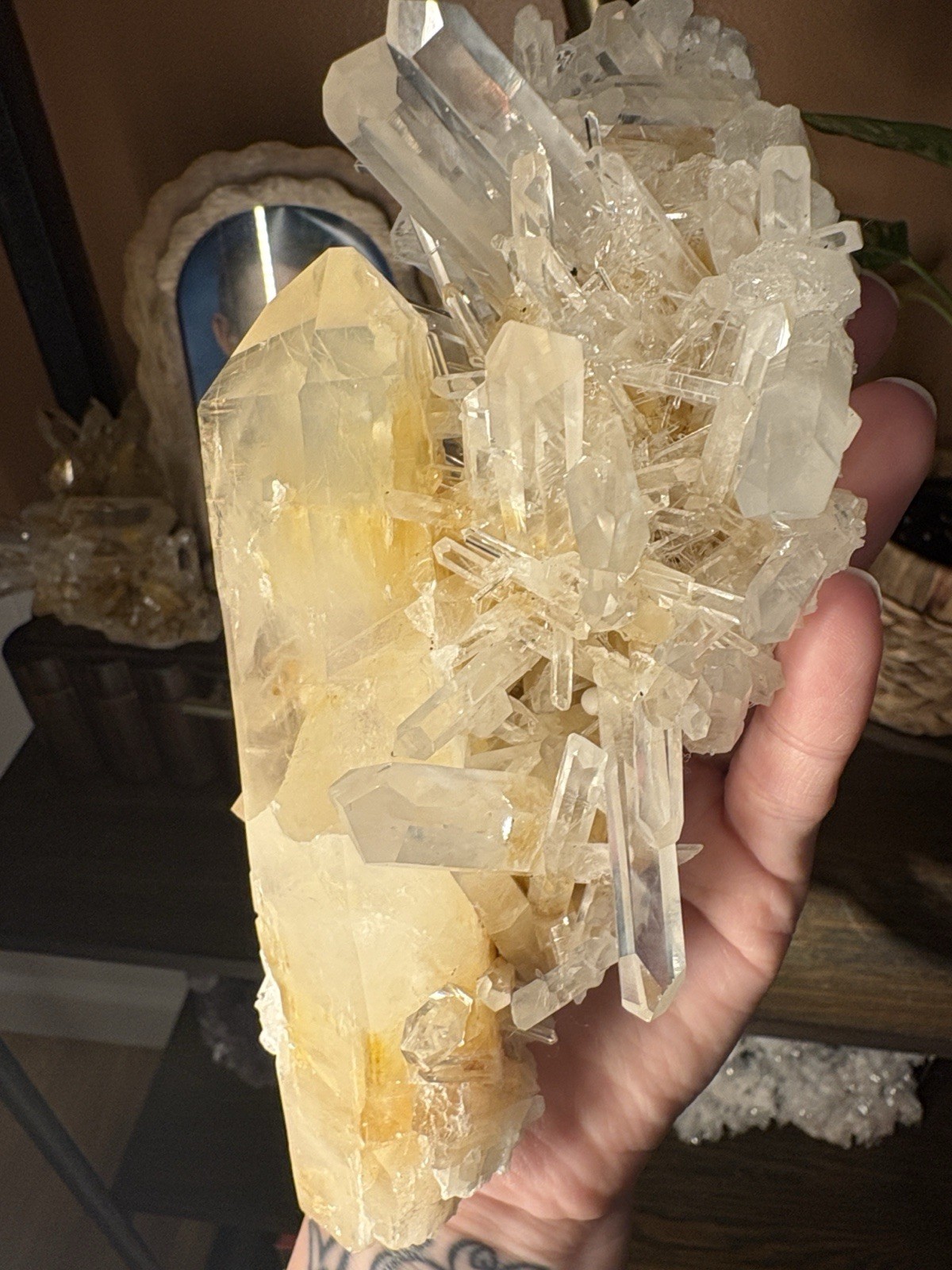 Golden Lemurian Quartz with Custom Stand From Brazil Quartz is 8in x 3in