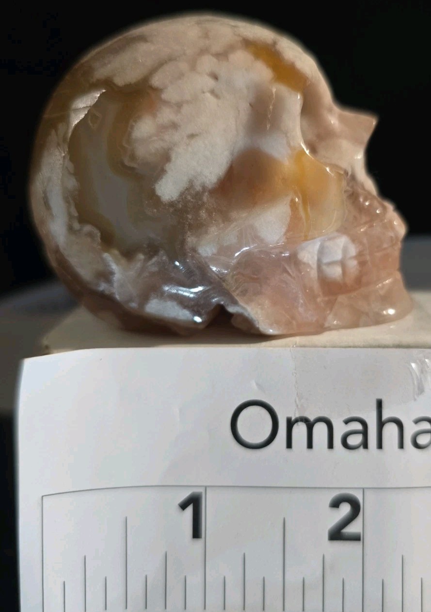 Flower Agate Skull 2.5″ X 2″ 7.8 Oz. 222g.
