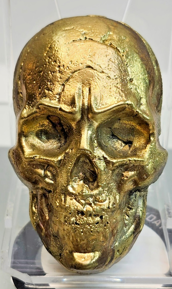 Hand Poured Brass Art Bullion 3D Skull Approx 11 oz