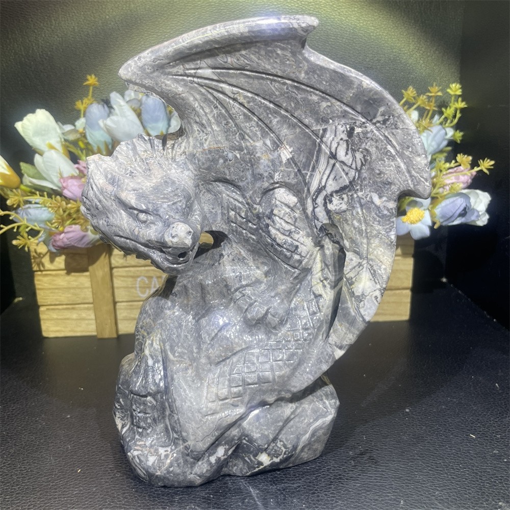 6.1LB 7.4″ Natural Picasso Jasper Flying Dragon Carved Crystal Quartz Energy