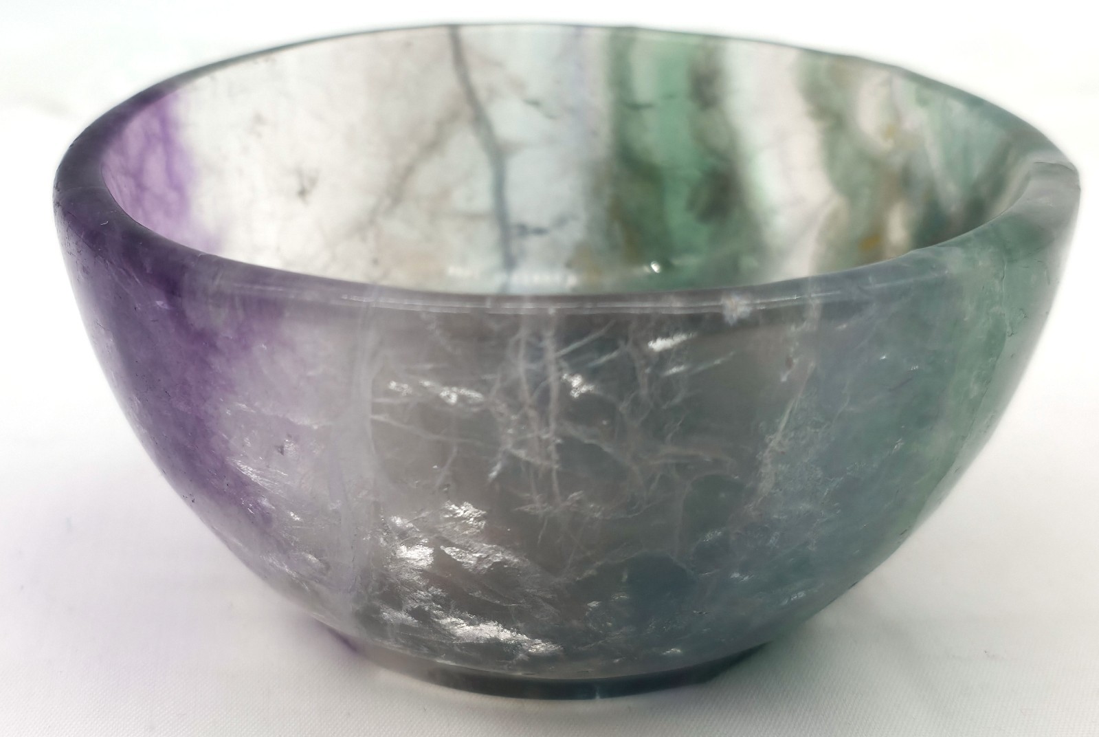 Carved Rainbow Fluorite Bowl Multicolor Crystal Display Specimen