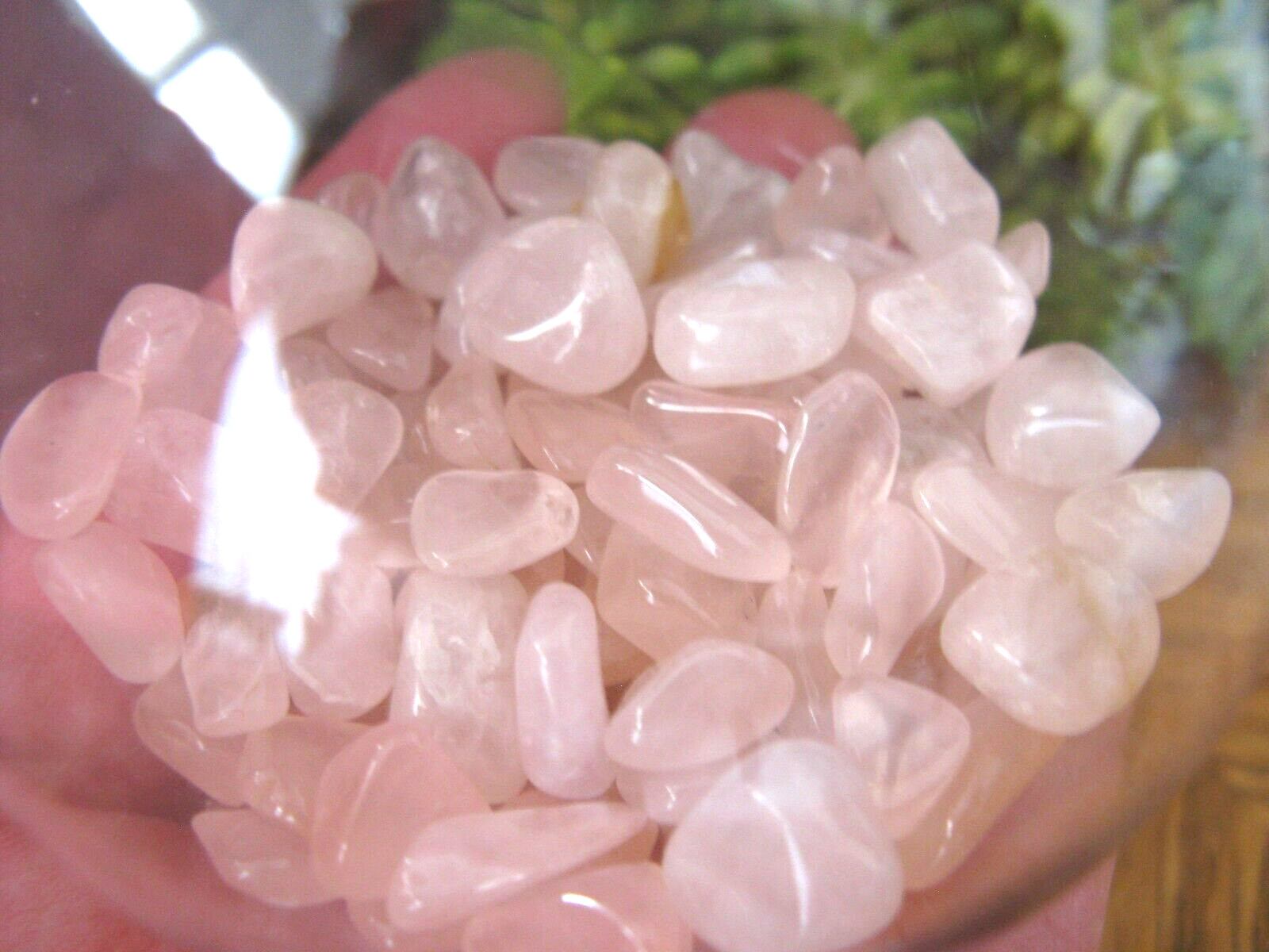 New Pink Christmas Ornament w/ Mini Natural Rose Quartz Crystal Gemstones 1/8 lb