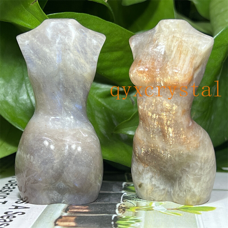 A++ Natural moonstone Carved Women Naked skull Quartz Crystal Figurines 2.4″ 1PC