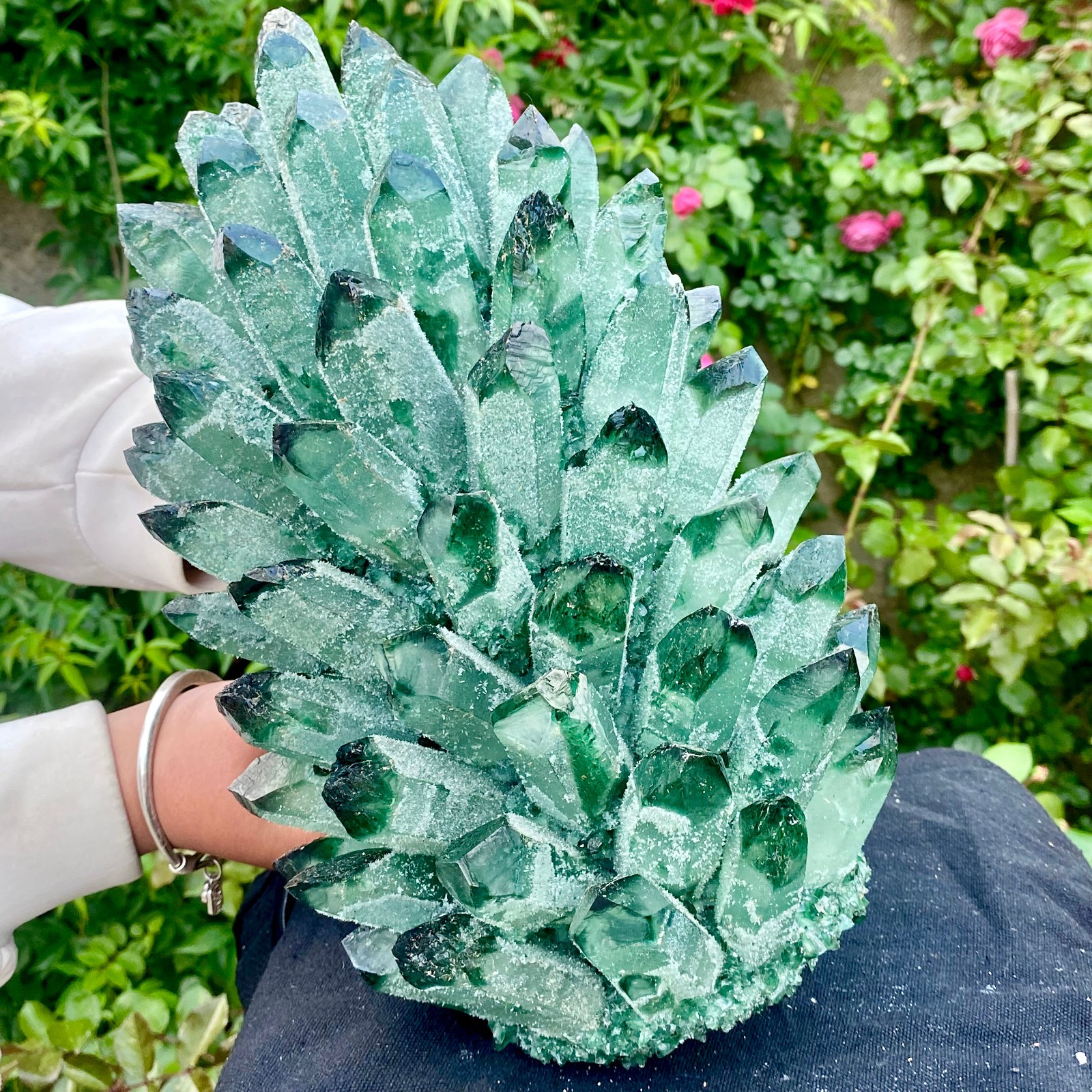 18LB New Find green Phantom Crystal Quartz Cluster Mineral Specimen Healing