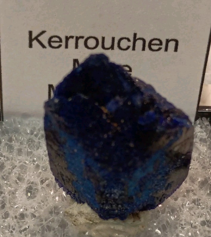 Beautiful Azurite Crystal, Kerrouchen Mine Morocco In 1.5″ Display Box.