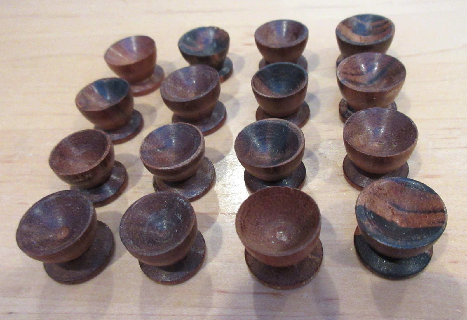 30 PIECE LOT HANDMADE CARVED WOOD DISPLAY STANDS CUPS FOR MARBLES SPHERES EGGS!
