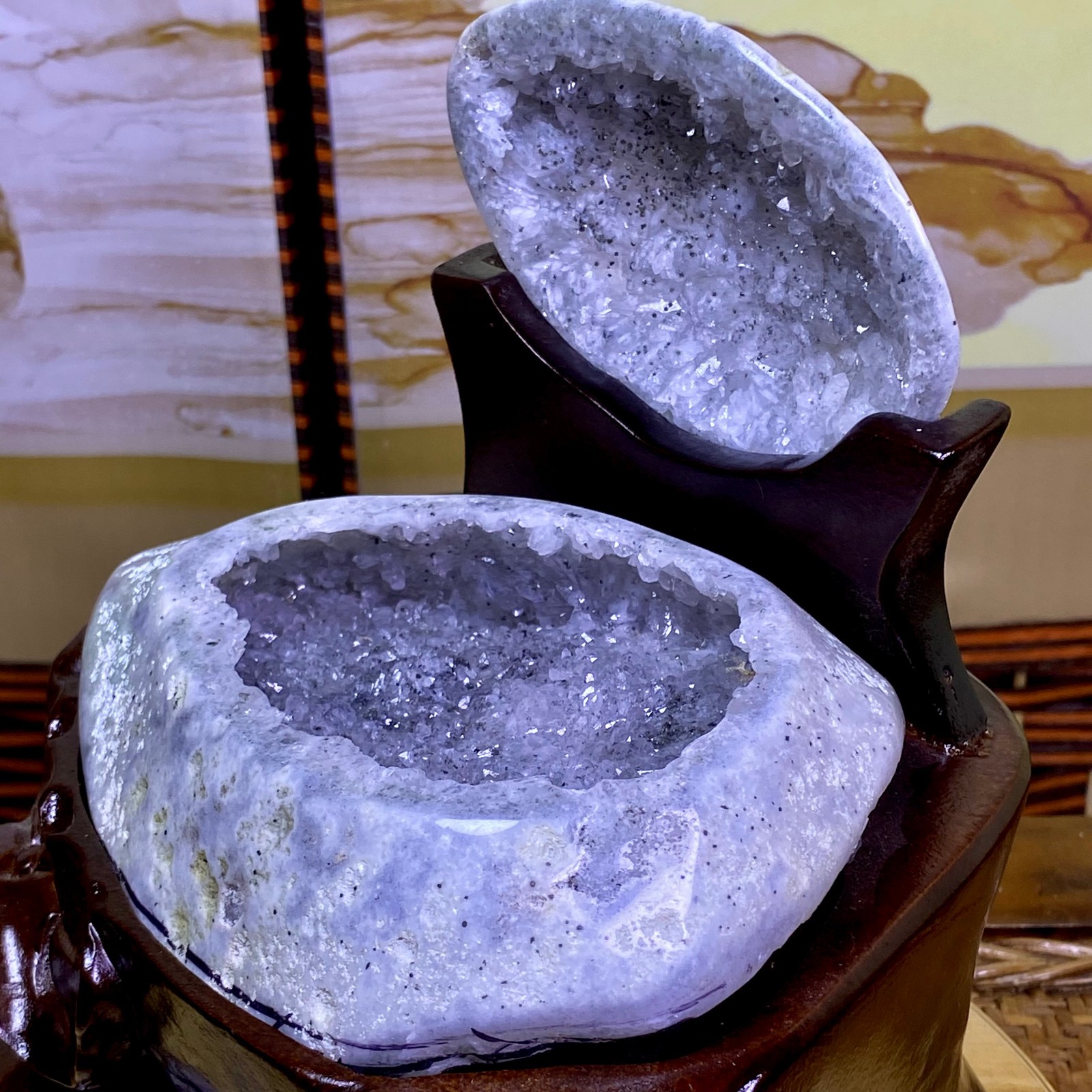 5.15LB Natural Amethyst Geode Quartz Crystal Cornucopia Mineral Specimen +Stand