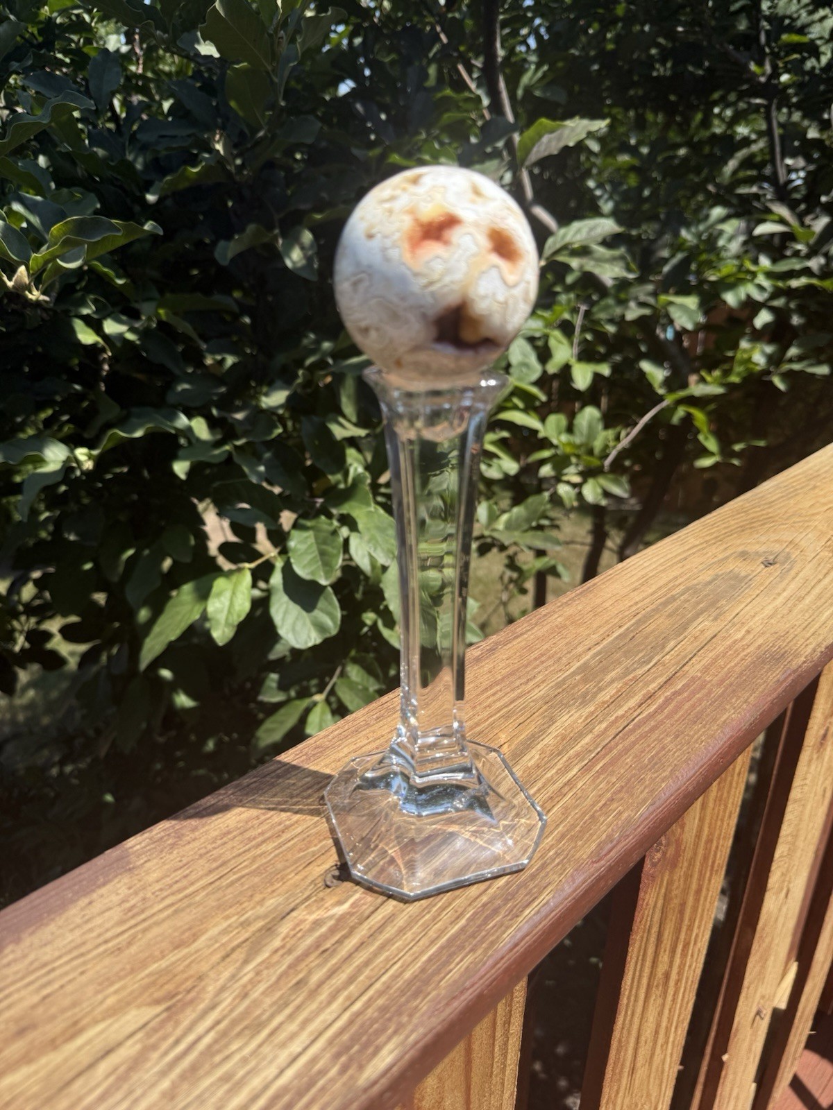 Pink Lace Agate Sphere 2.25 In With Tall Elegant Glass Stand 242g