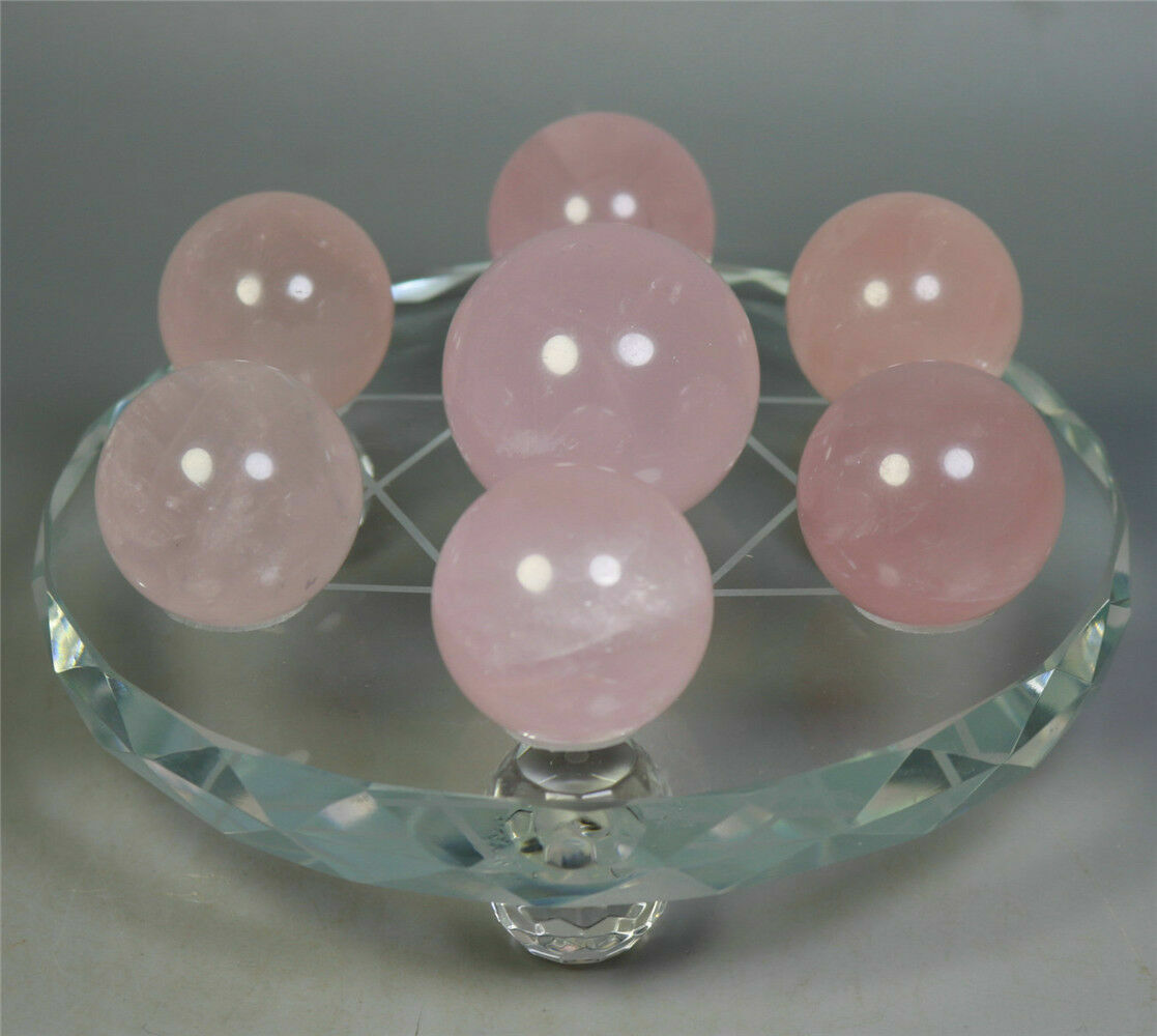Seven Star Rose Quartz Crystal Sphere Ball Rock Chakra Healing+120mm stand