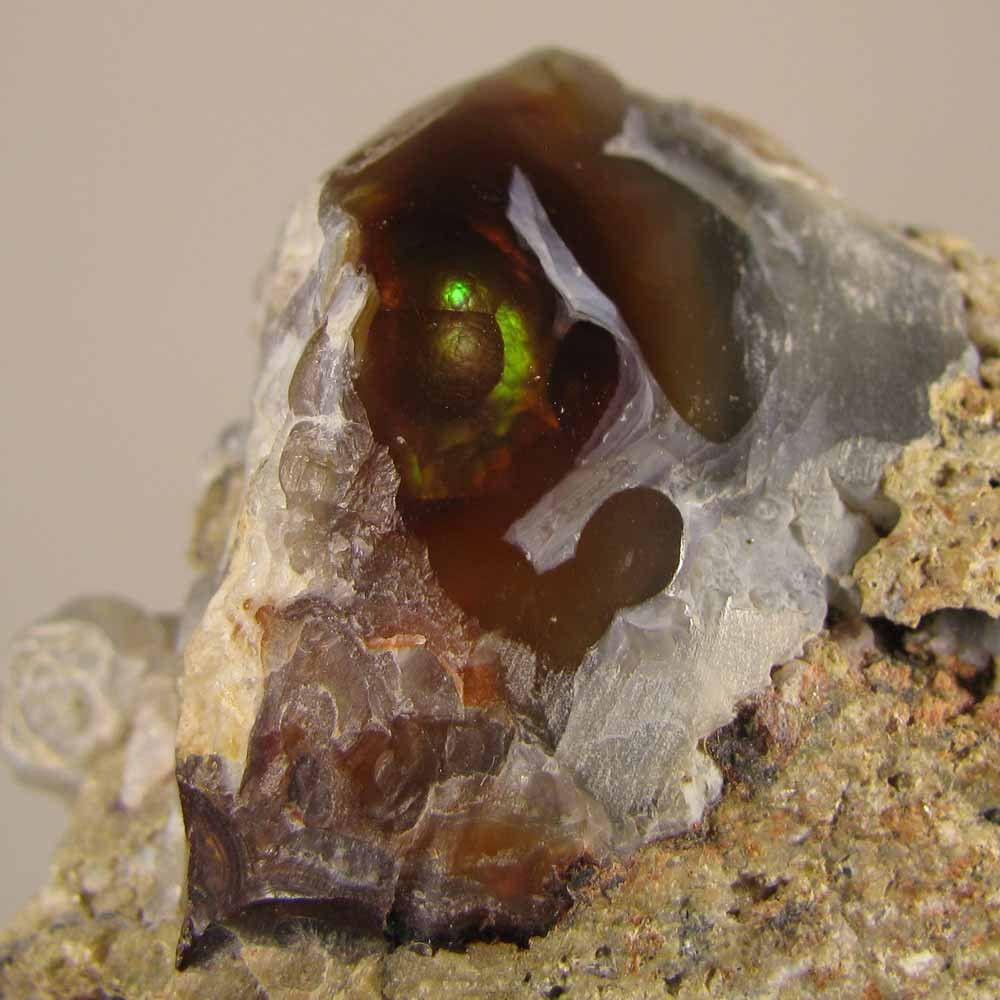 2.5″ Polished FIRE AGATE Gemstone on Matrix Rock – Mexico