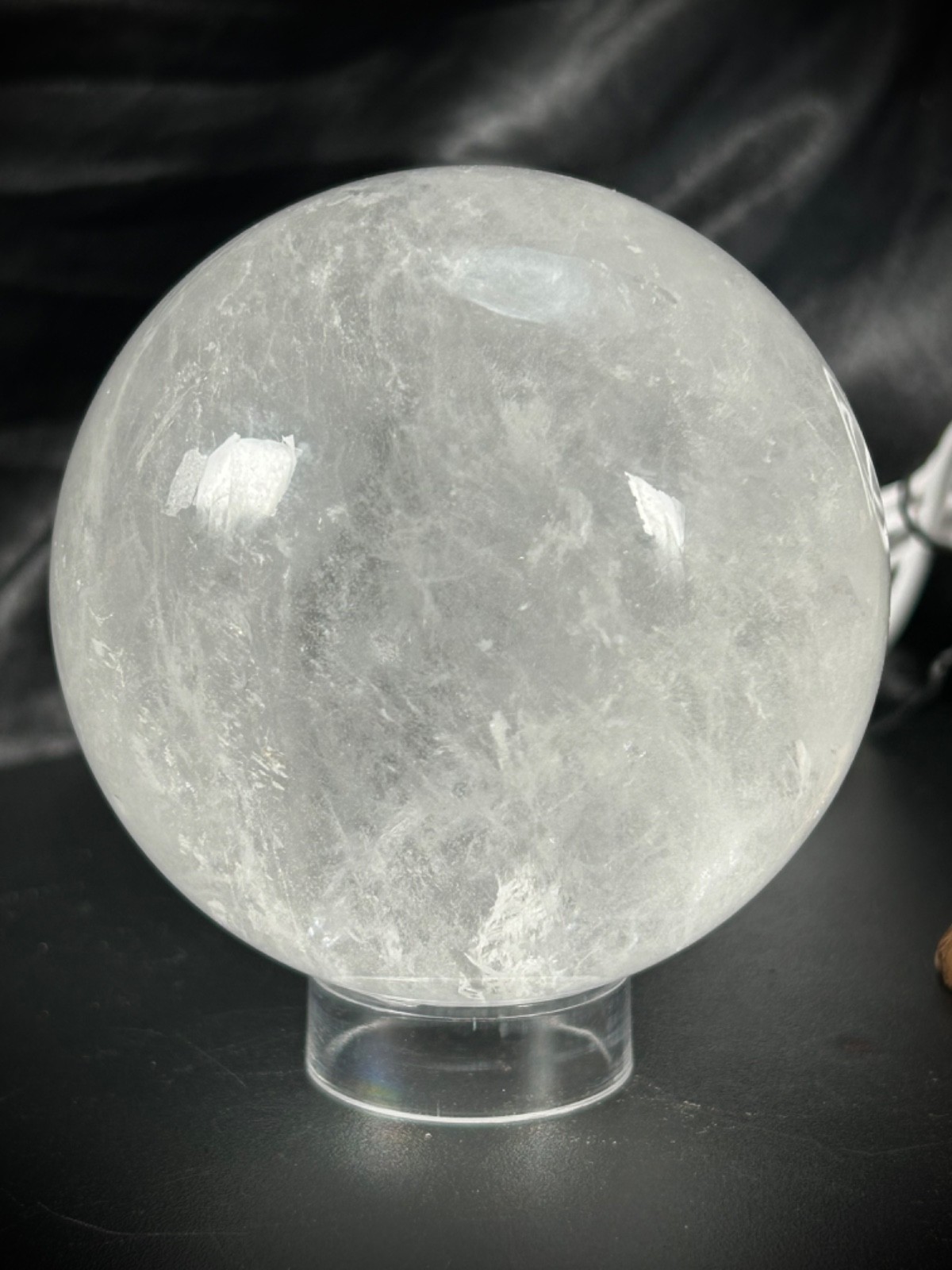 3.1″ Clear Quartz Sphere With Both Lighted Wood And Clear Acrylic Stands 1lb 8oz