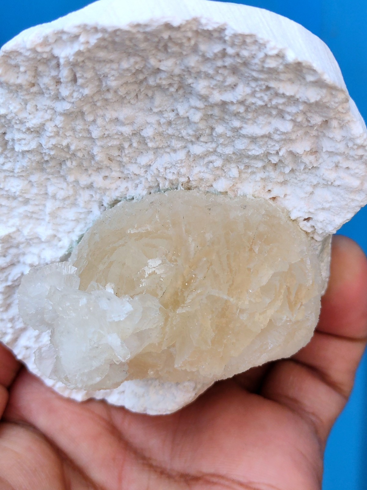 Yellow Sterlite Ball on Okenite Natural mineral specimen