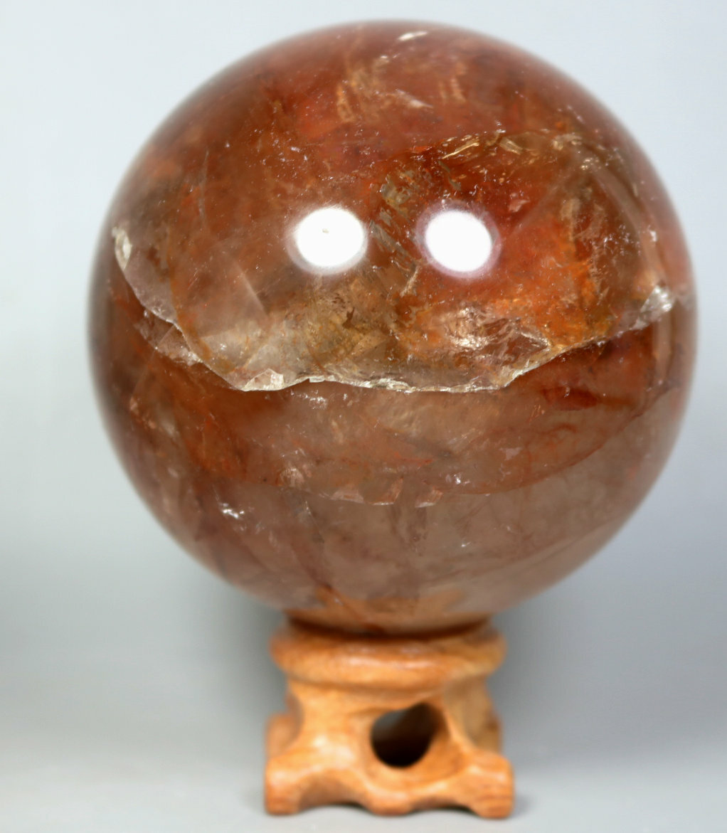 Natural RED FIRE QUARTZ Hematoid Crystal PHANTOM MULTI-INCLUSIONS Sphere/Stand