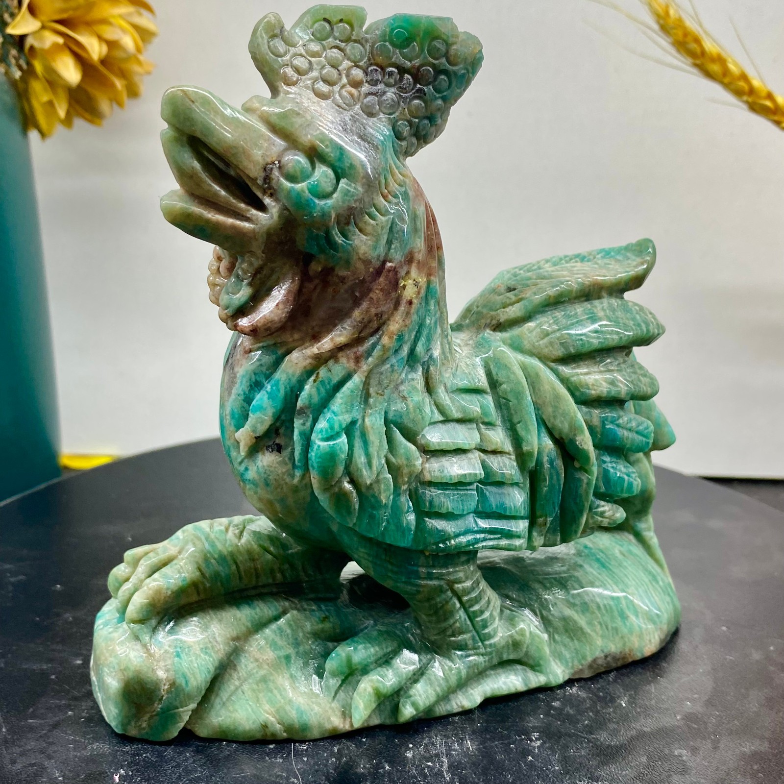 1.52LB Natural Amazonite Carving chicken Hand Carved Crystal Healing Decor