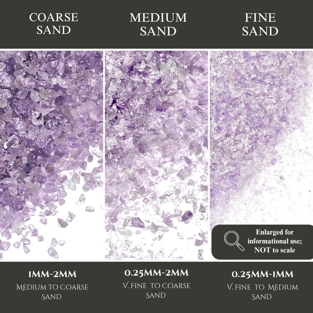 Crushed Amethyst (Grade A) Sand, 3 Sand Sizes for Inlay, Memorial Jewelry, Resin