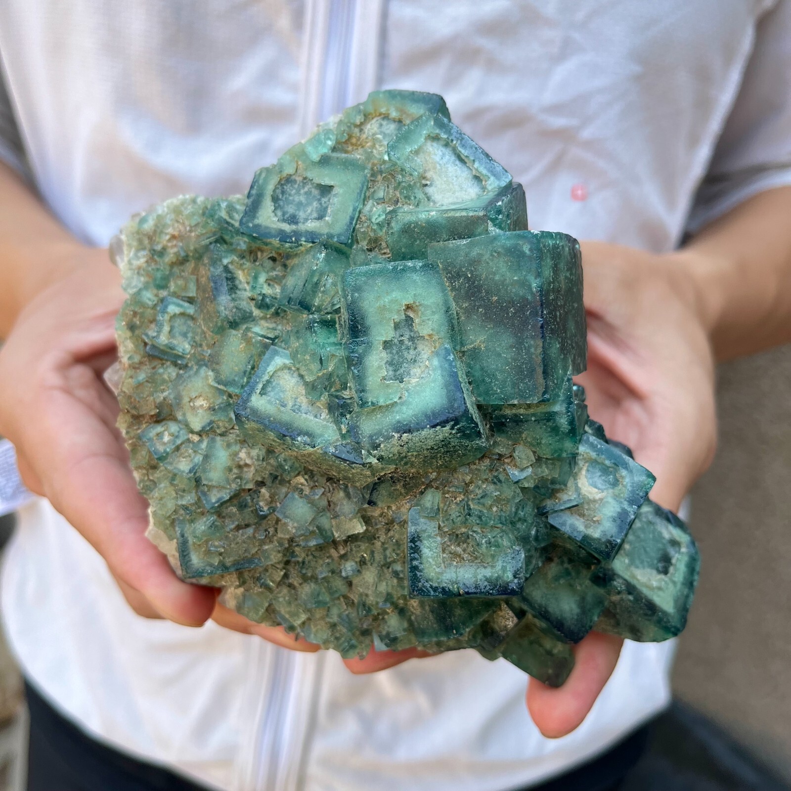 3.2lb NATURAL Green Cube FLUORITE Quartz Crystal Cluster Mineral Specimen
