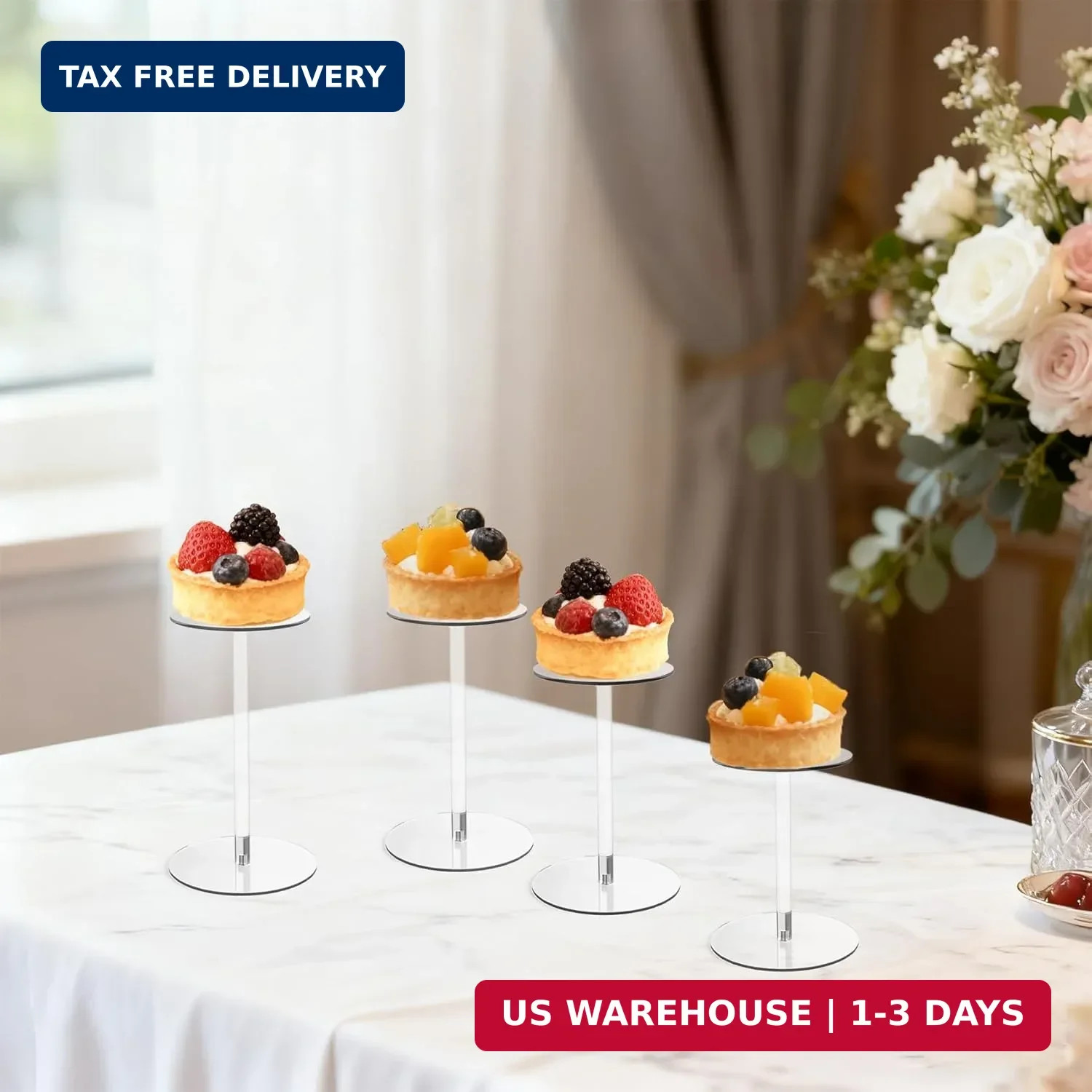 4 Pack Round Acrylic Display Stands, 5.5-5.9-6.5-7in Small Clear Acrylic Display