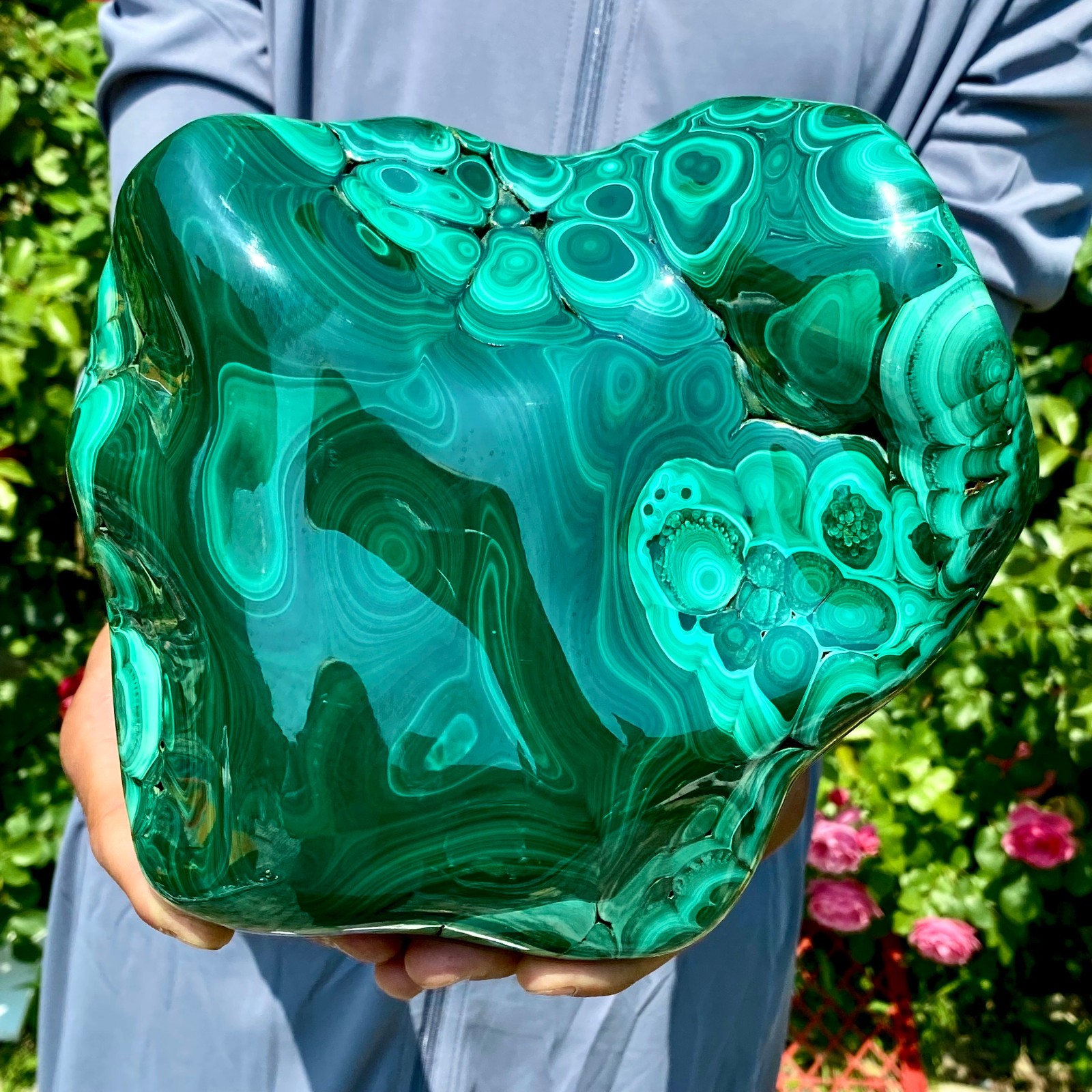 9LB Natural glossy Malachite egg transparent cluster rough mineral sample