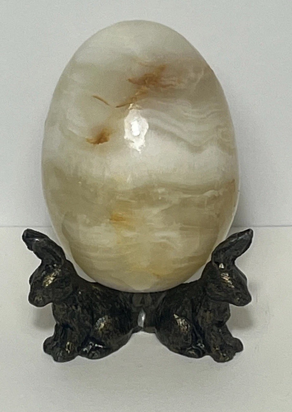Vintage Polished Natural Banded Onyx ? Egg Carved Crystal 2.5” Stand Not Incl