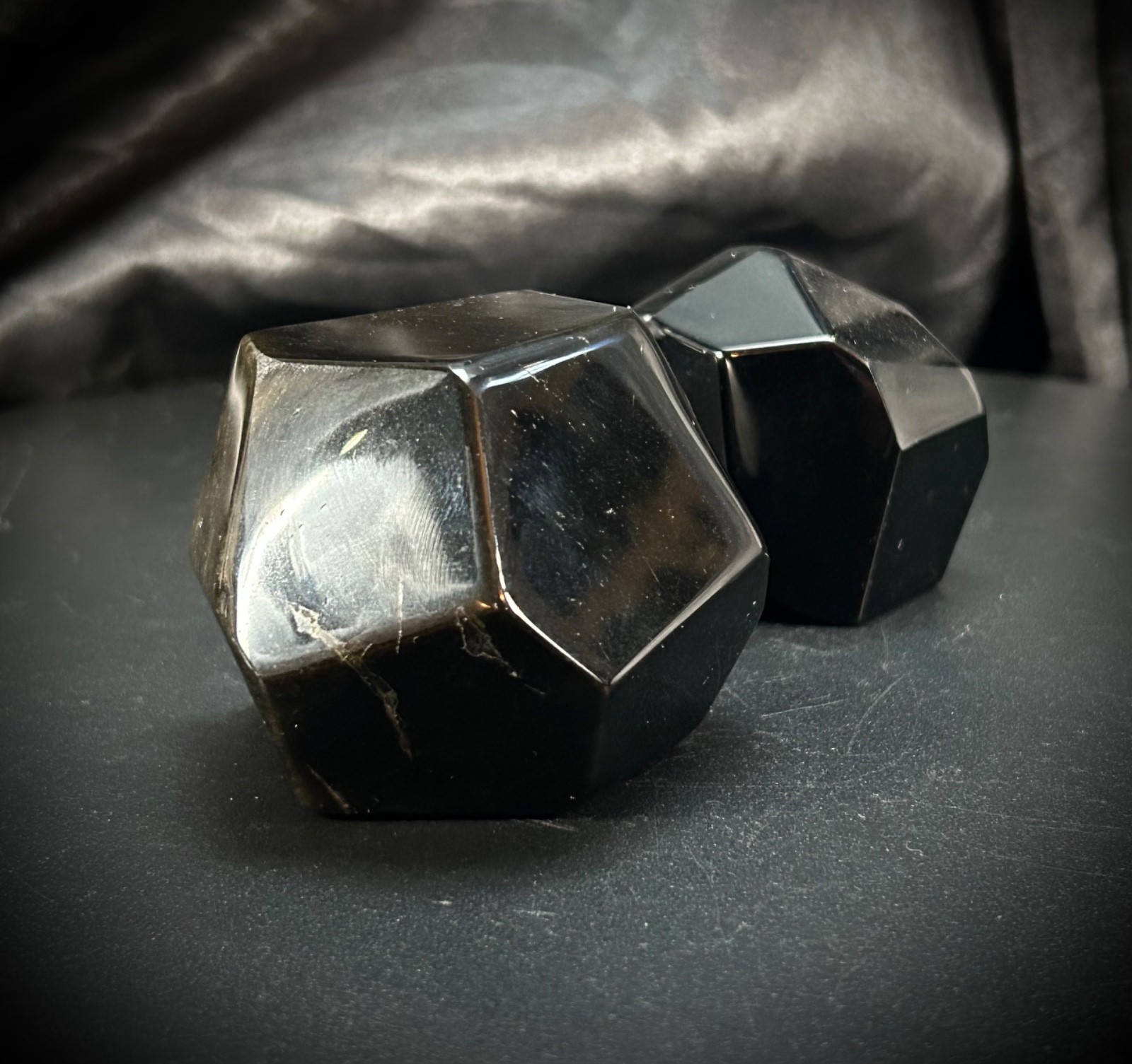 10.9oz (310 grams) Pair Of Black Obsidian Geometric Freeforms