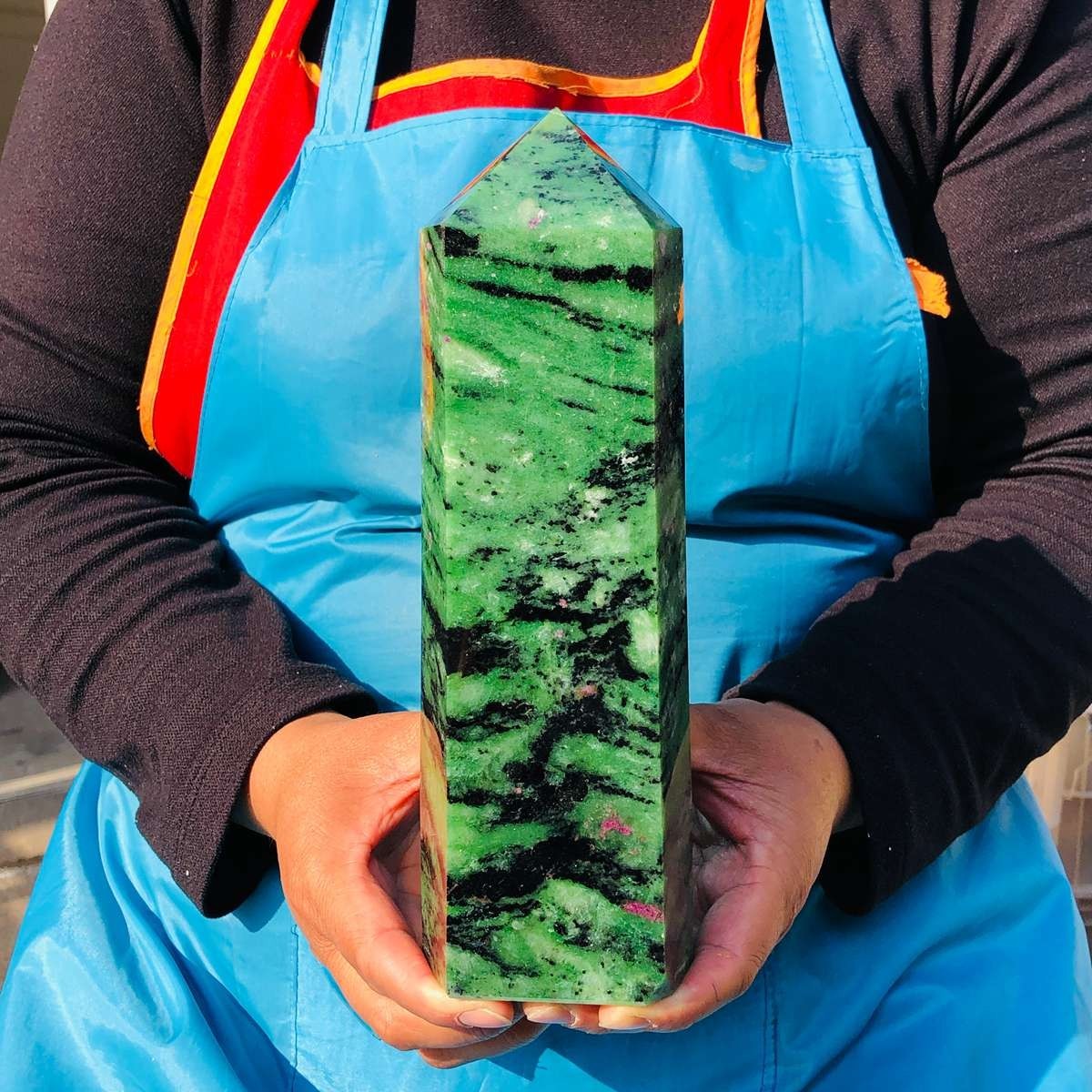 5.25LB Large Natural Red Green Treasure Obelisk Crystal Wand Point Healing