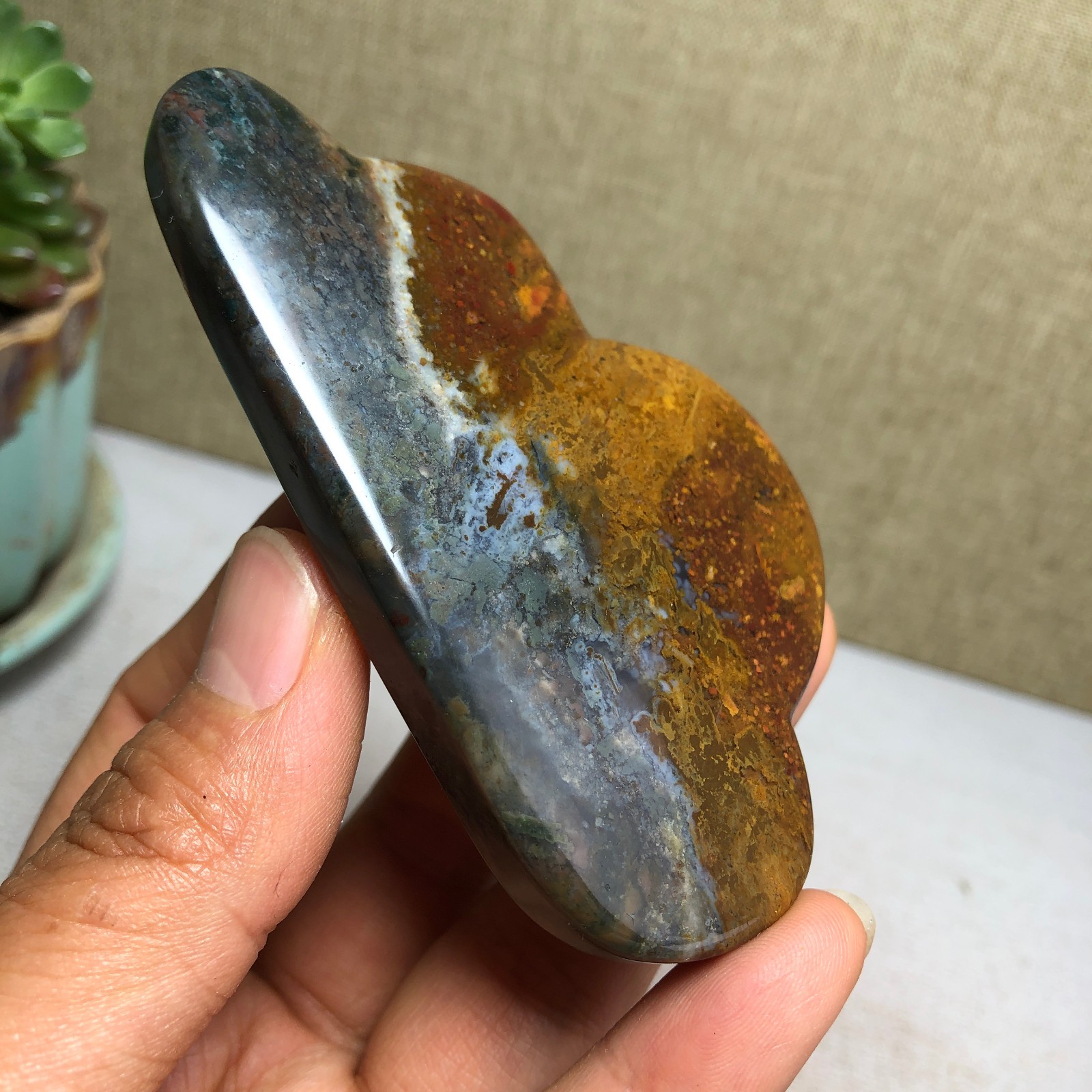 85mm Natural Ocean Jasper Hand carved clouds Crystal specimens 76g A4469