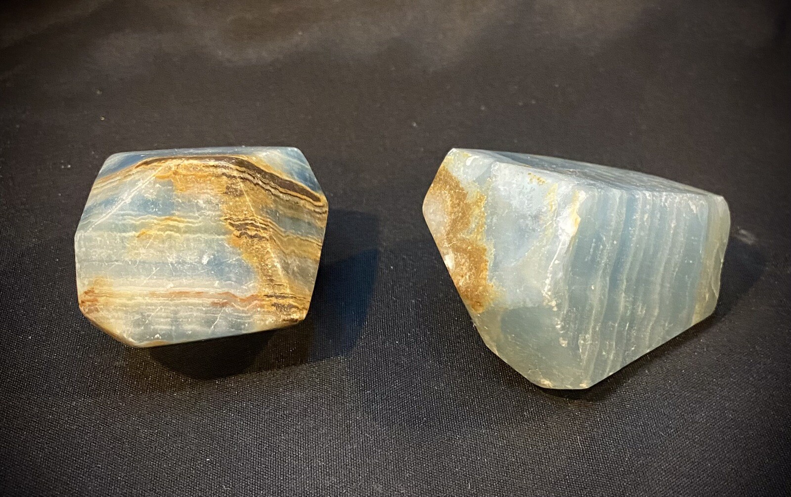 Pair Of Blue Onyx Geometric Freeforms 194 Grams