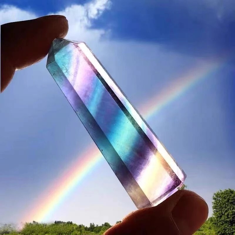 3.15″-3.54″ Natural Rainbow Fluorite Crystal Tower Healing Reiki Crystal Obelisk