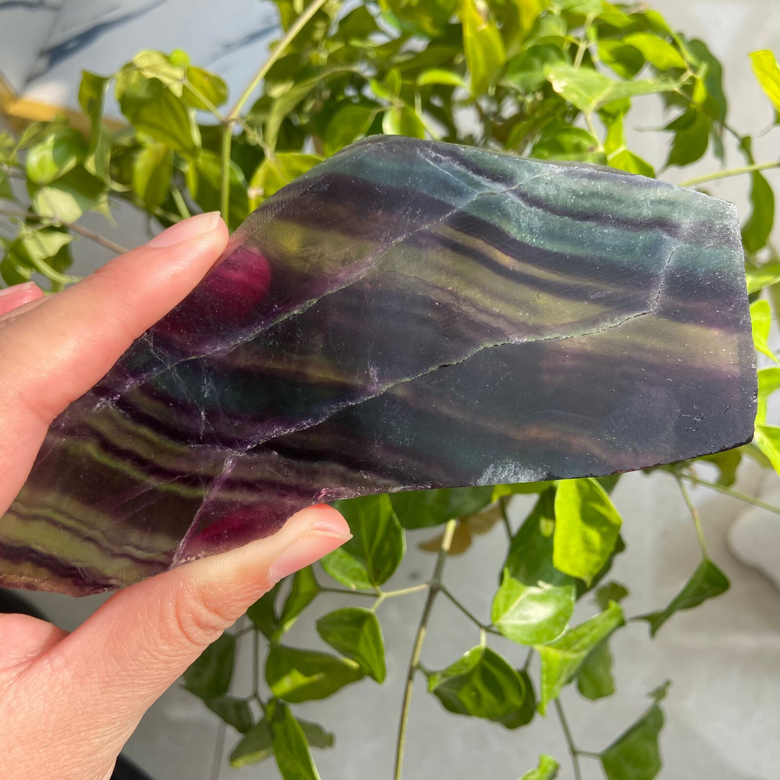 190g Rainbow Fluorite Stone Slab Slice Quartz Crystal Specimen Healing No Stand