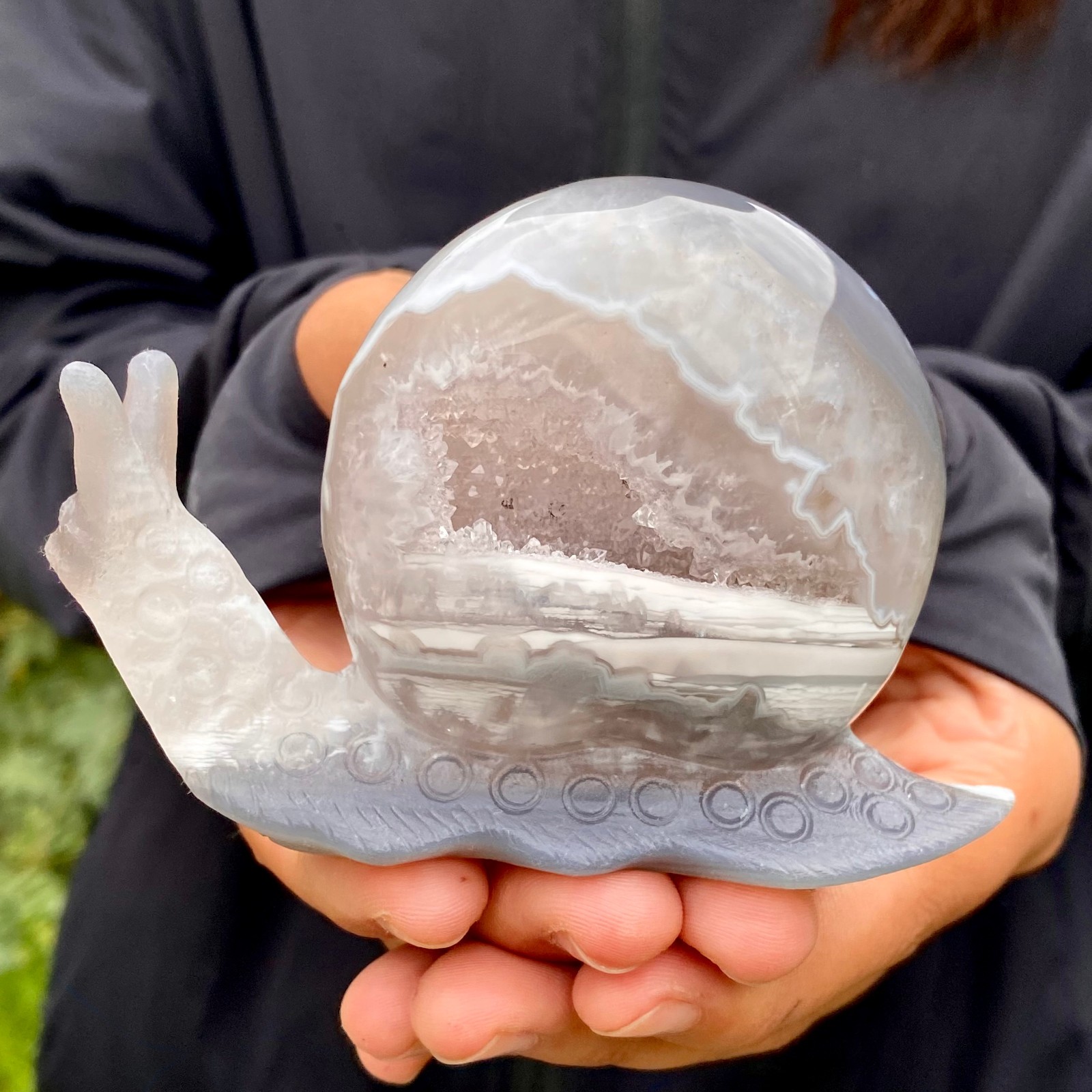 269G Natural Ocean Agate Snail Hand Carving Gemstone Ornament Home Decoration
