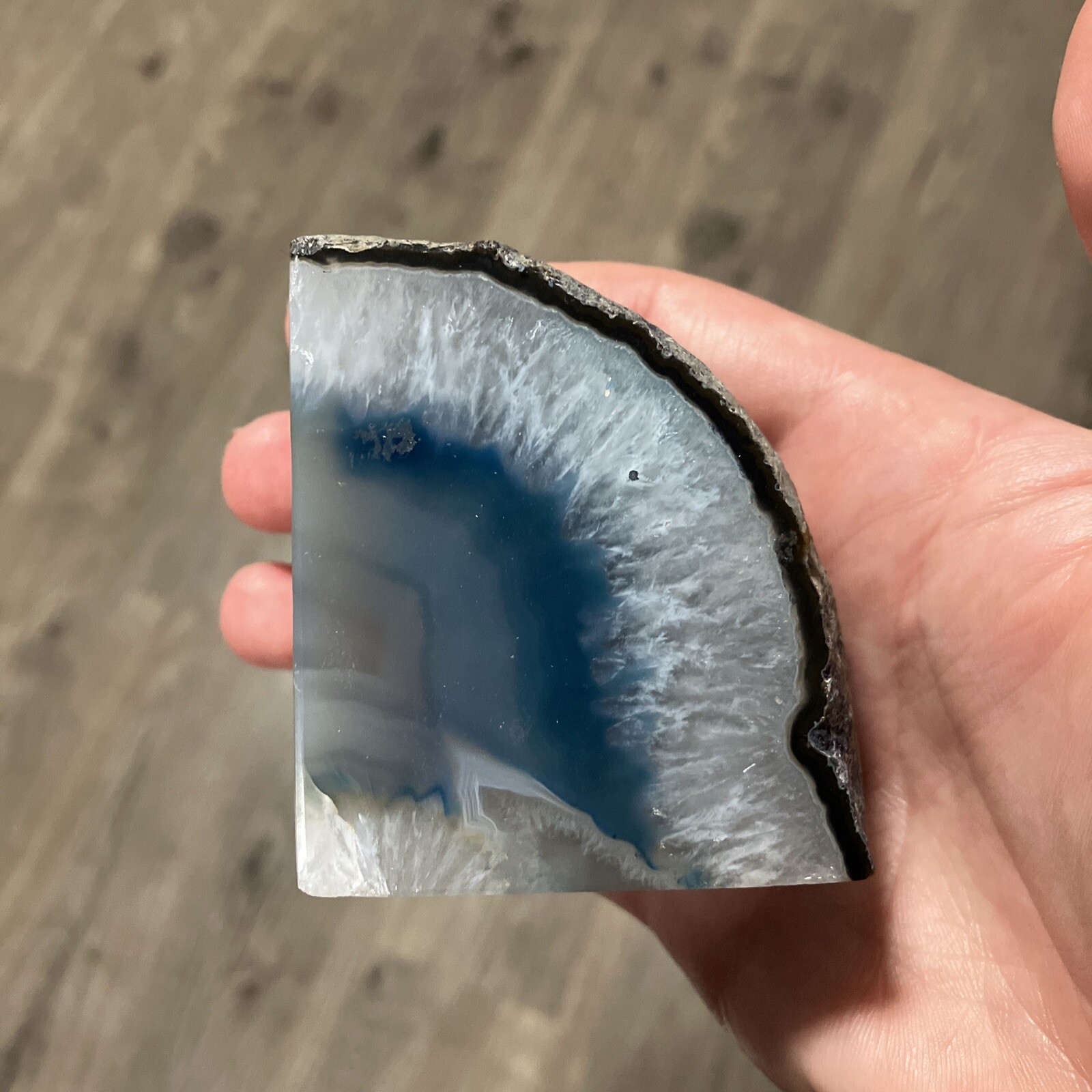 Gorgeous 1lb (15oz) Blue/Grey Cut 1/8 Polished Agate Bookend Paperweight Geode