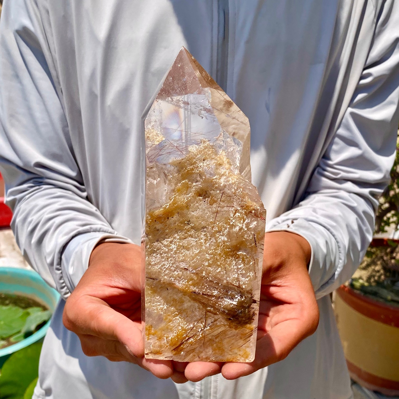 Natural Copper Rutilated Quartz Obelisk Tower Crystal Point Reiki Healing Home