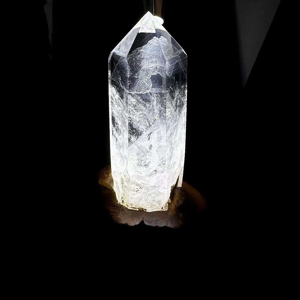 2.65LB Natural White Quartz Obelisk Crystal Energy Tower Point Reiki Decor+Stand