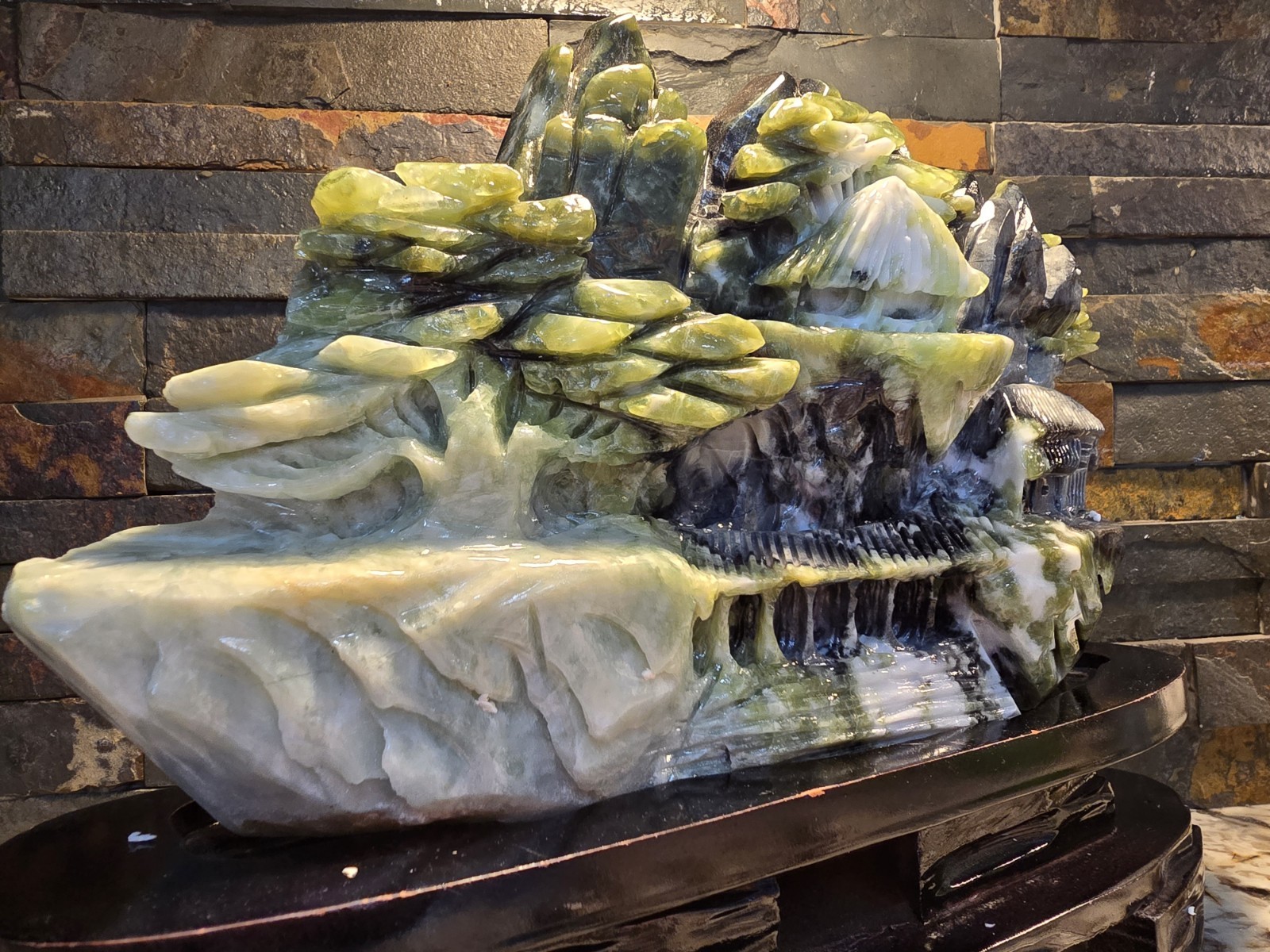 7.9 lbs 13″ X 11″ Top Quality Natural Green Jade Landscape Hand Carved Mountain