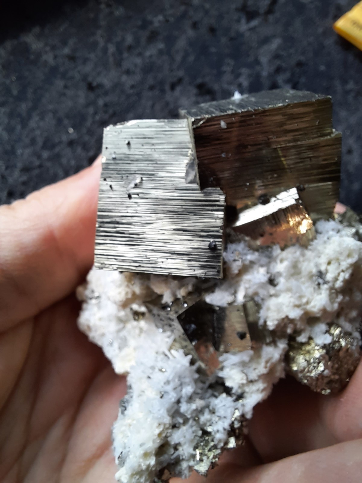 Pyrite Crystal CUBE Cluster With Druzy Calcite Crystals From Peru 228gr
