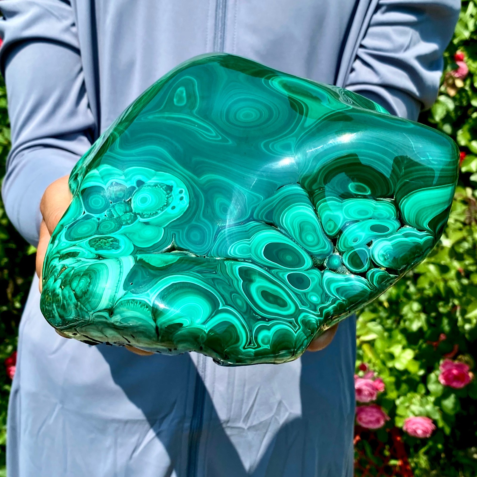 9LB Natural glossy Malachite egg transparent cluster rough mineral sample