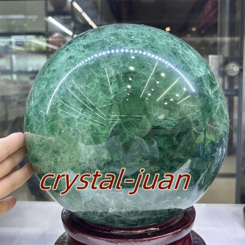 45.1LB Top Natural green fluorite Quartz Sphere Crystal Ball Healing 220mm+stand