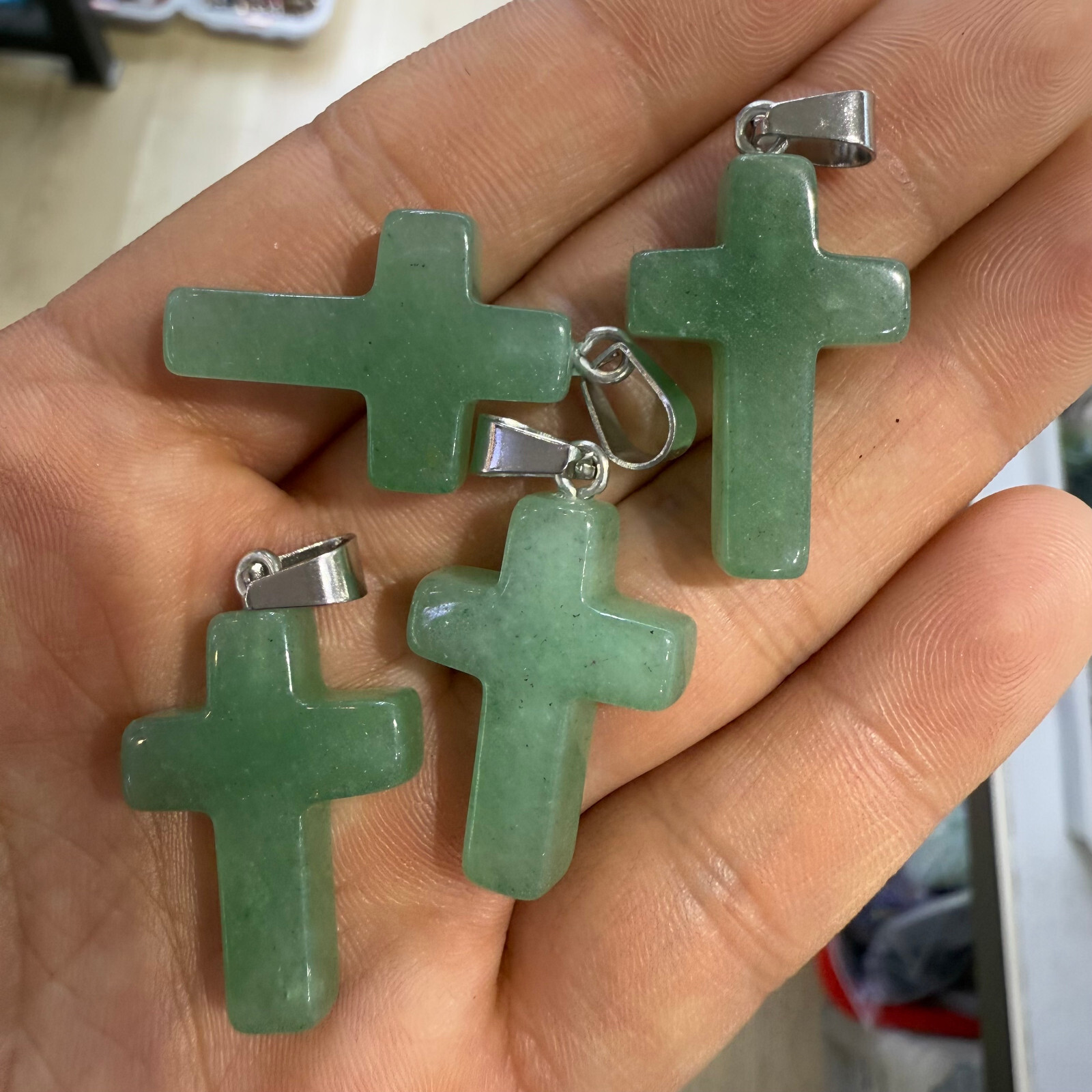 5pc Natural Green East Mausoleum cross Reiki Healing pendant