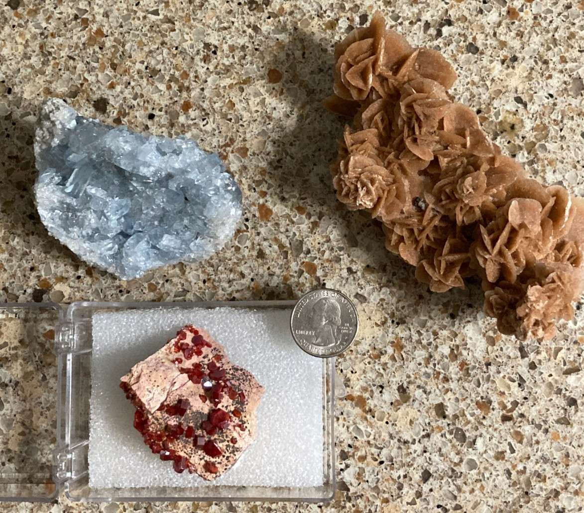 Africa Minerals- Selenite Rose, Celestite, Vanadinite