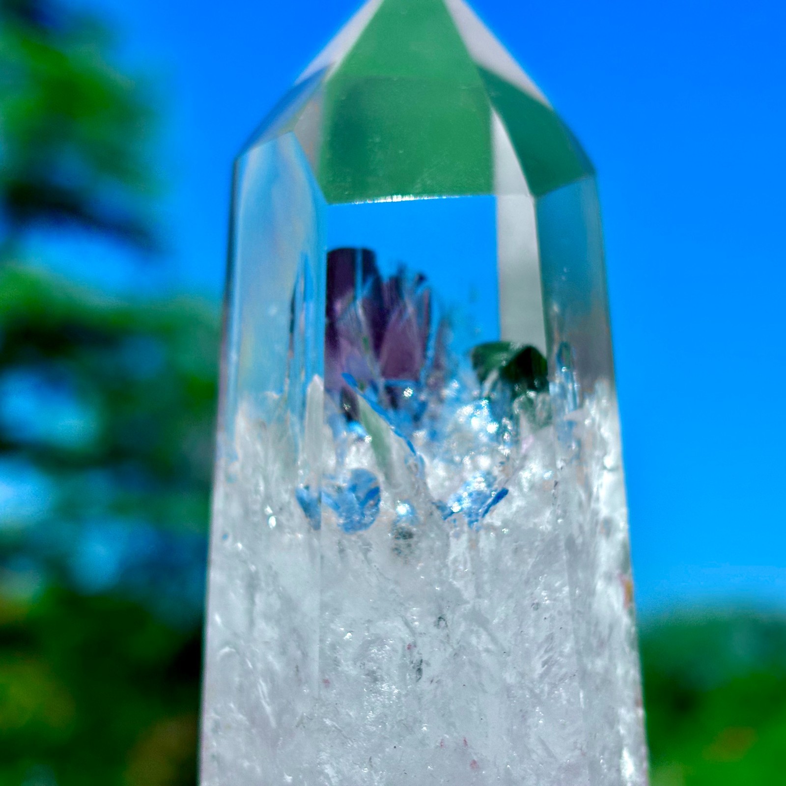 249G Natural Clear White Crystal Obelisk Transparent Quartz Energy Column Reik