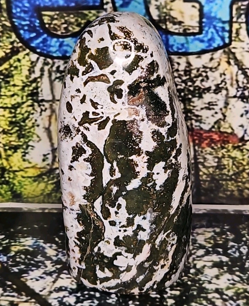 Moss Agate Free Form Crystal Rock Mineral 17.32oz Green, White, Brown, Druzy