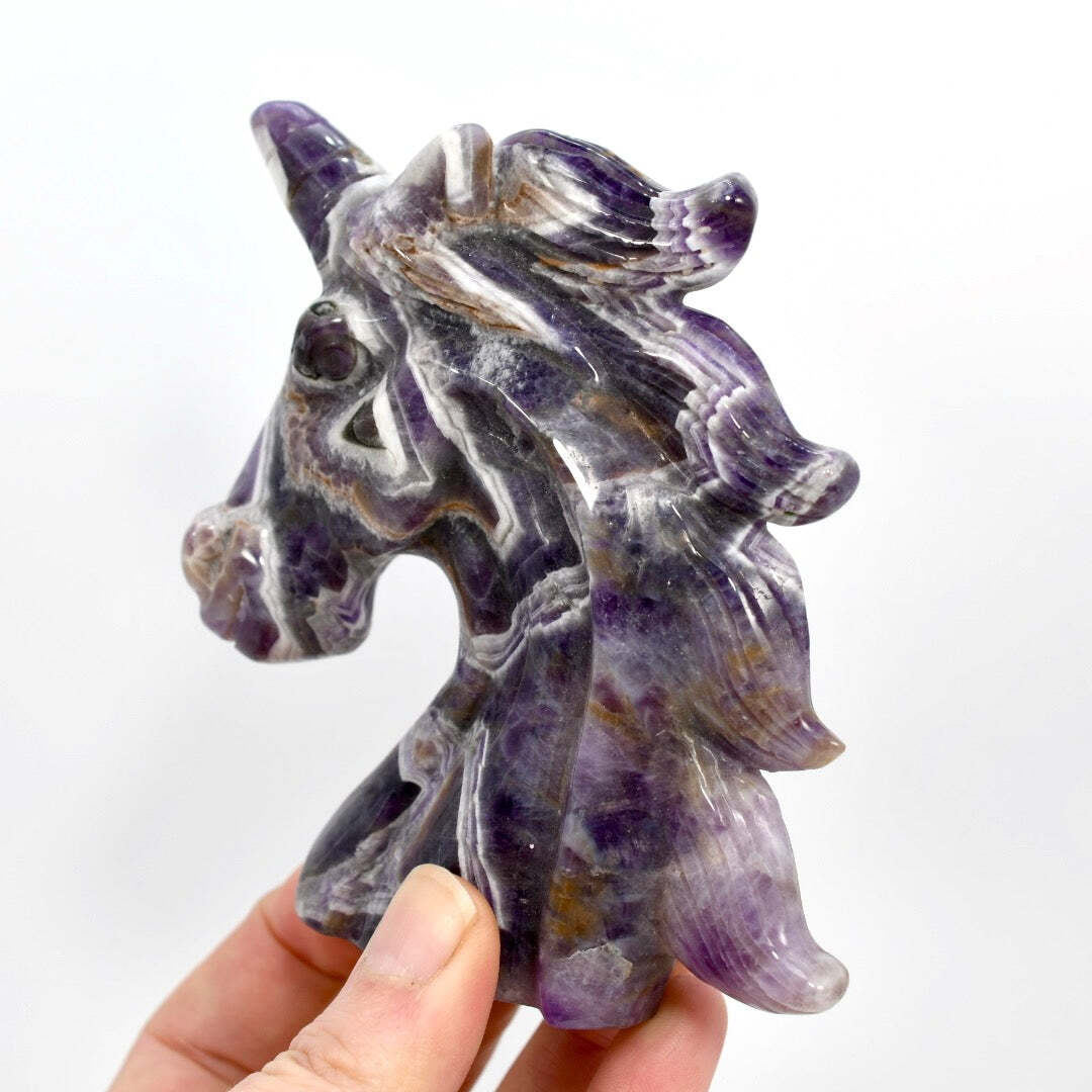 4.25in Chevron Amethyst Crystal Carved Unicorn Head