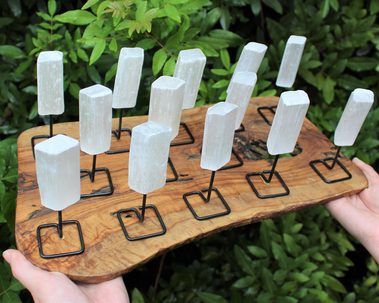 Selenite Stick On Metal Stand (Selenite Crystal On Pin, Natural Selenite Wand)