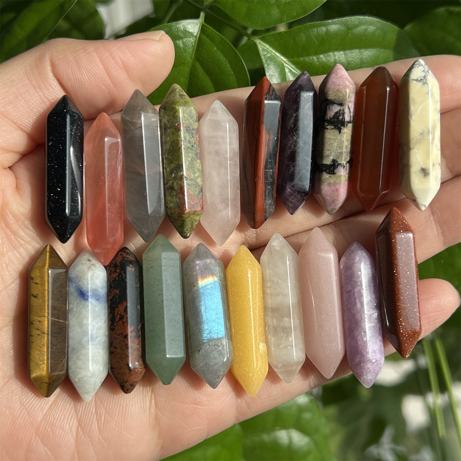 Top! Wholesale Natural Obelisk Mixed Quartz Crystal Wand Double Point gem 10pcs