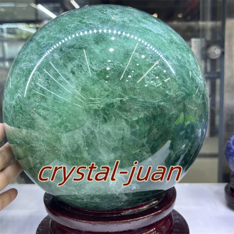 45.1LB Top Natural green fluorite Quartz Sphere Crystal Ball Healing 220mm+stand