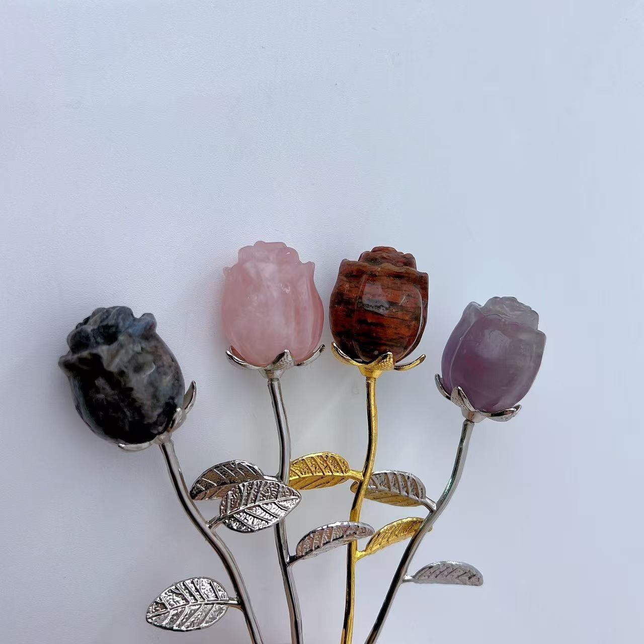 3PCS Natural Mixed Rose Flower skull Carved Quartz Reiki Hallowmas Crystal gift