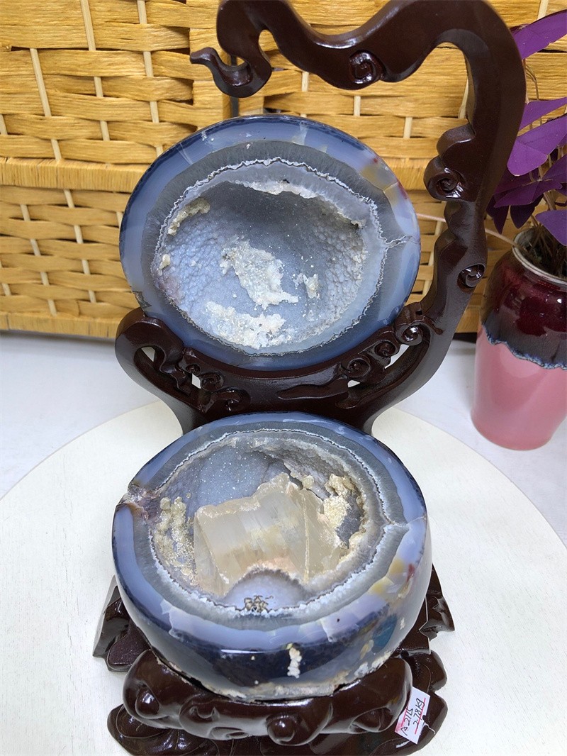 6.11LBNatural Agate Crystal Geode Quartz Bowl Wealth Spirit Energy Healing+Stand