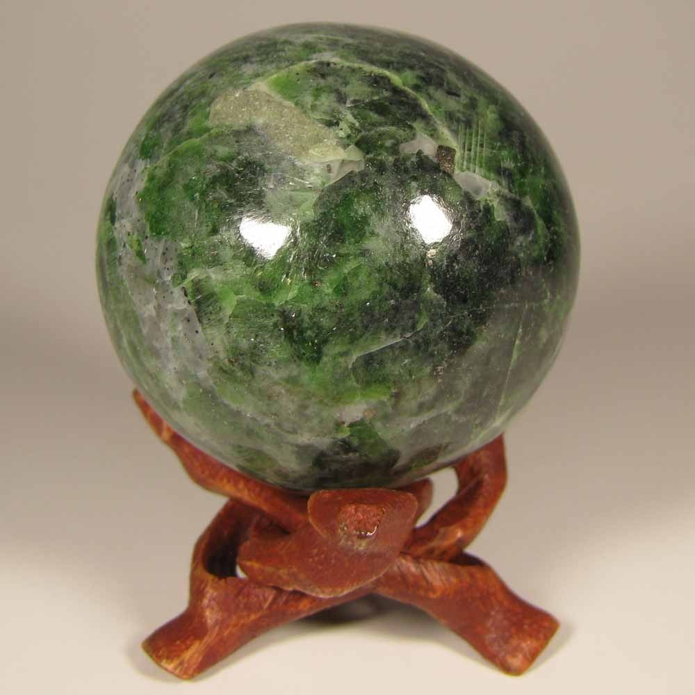2″ Rare Green CHROME DIOPSIDE Gemstone Sphere w/ Stand – Siberia, Russia – 52mm