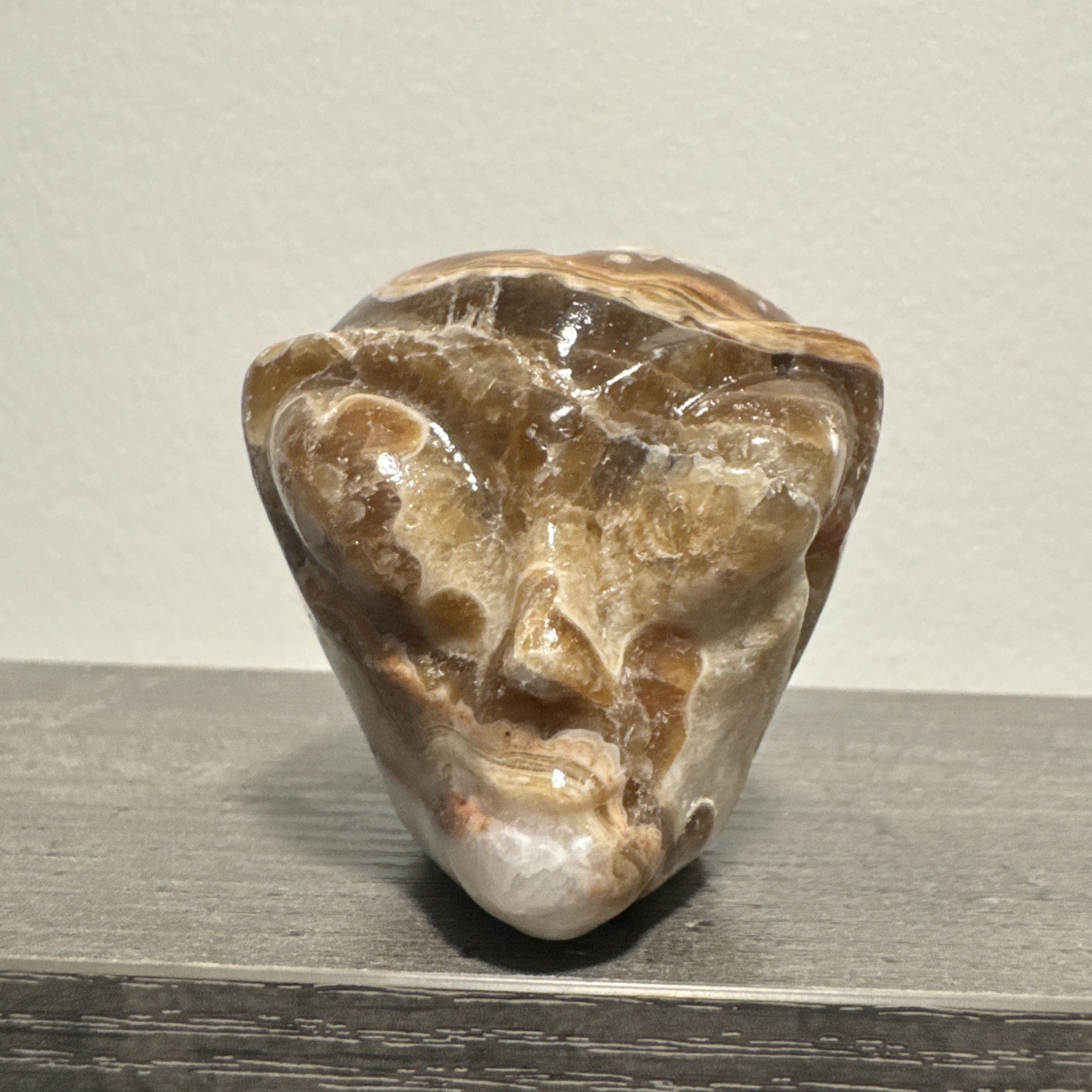Carved Crazy Lace Agate Alien Skull, Crystal Head, Crystal 284 Grams 3”