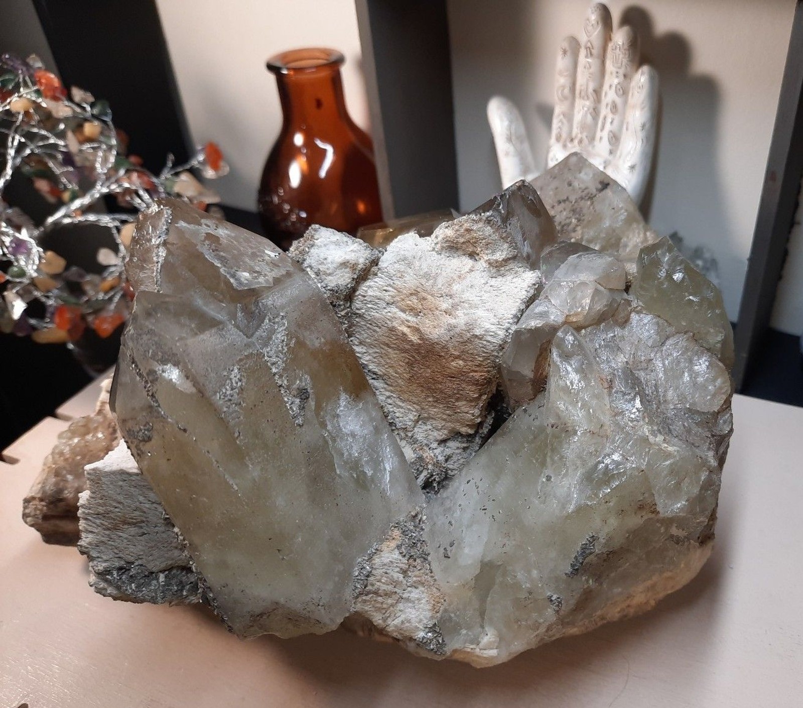 Massive 7.5lb Smoky Citrone Quartz with Pyrite and Barite Crystal Cluster